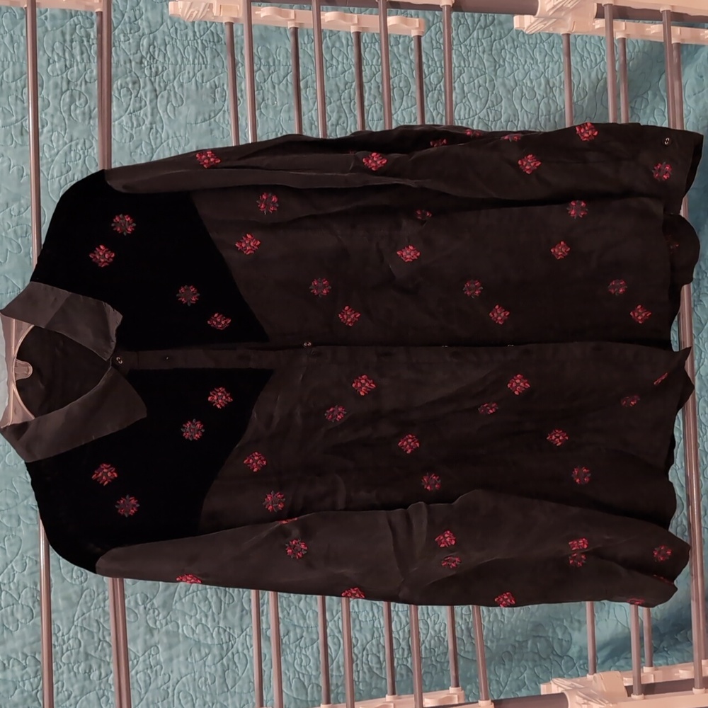 Johnny Was Maxine Seamed Western Shirt Size M/L Velvet Embroidered